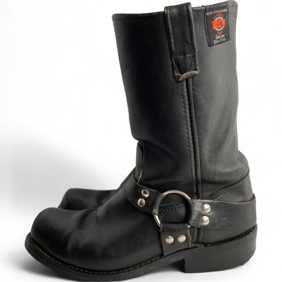 REV Black Square Toe Leather Harness Motorcycle Biker Boots Men's 10.5 - Picture 4 of 14
